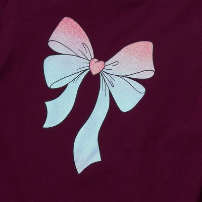 Lands' End Kids Long Sleeve Graphic Tee With Puff Shoulder - X-Large - Glitter Bow/Plum — фото 2