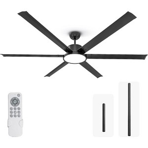 TALOYA 72 inch Matte Black Integrated LED Outdoor Ceiling Fan with Light and Remote (3-Blade),DC Motor,3 CCT - 1 of 4