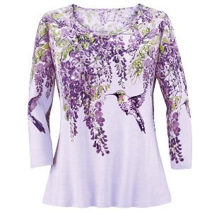 Collections Etc Wisteria & Hummingbird Top - 1 of 4