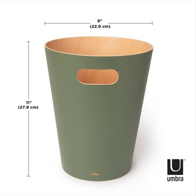 Spruce Green Wood Bathroom Waste Basket with Integrated Handles