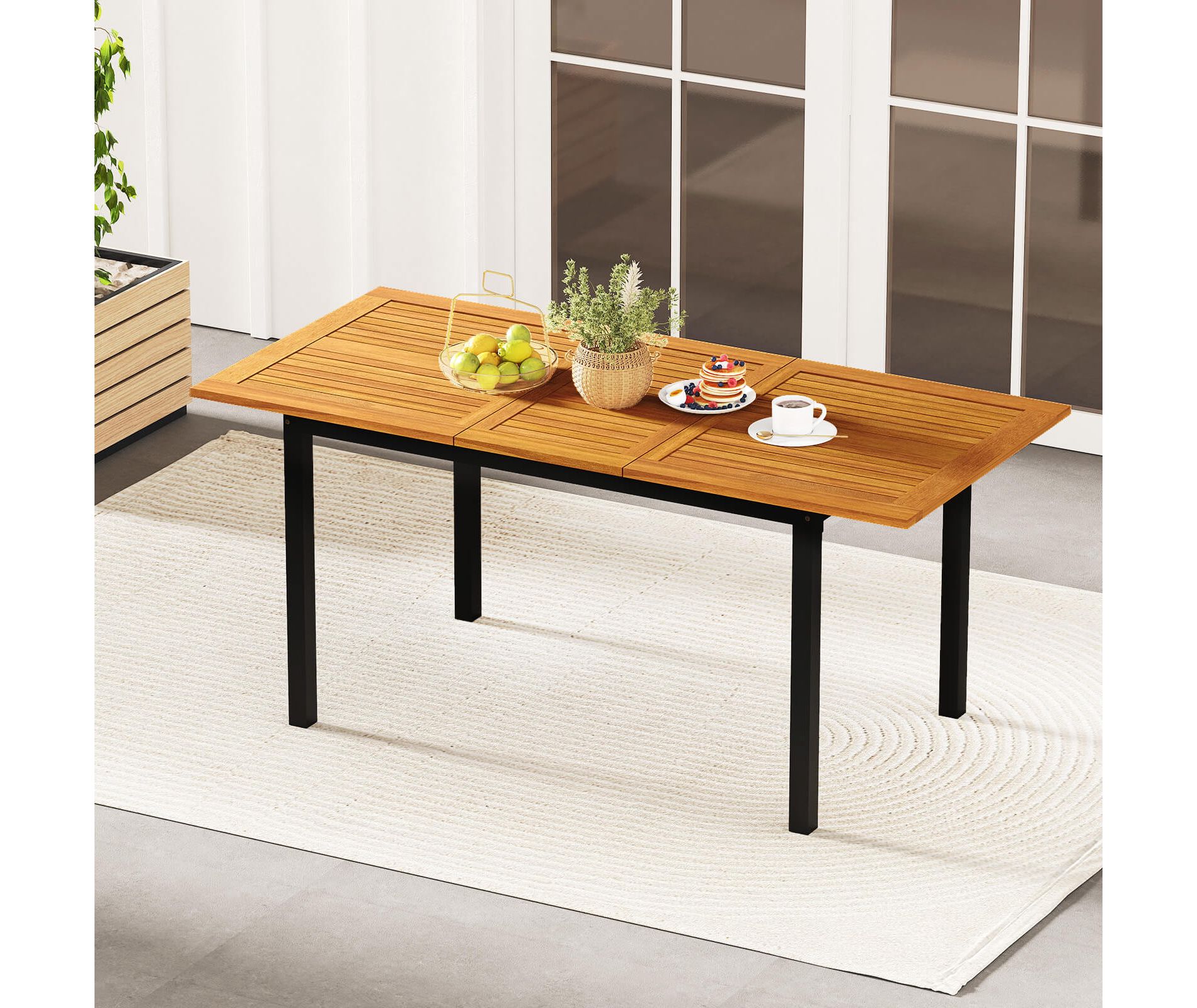 Costway Extendable Patio Dining Table for 4-8 People with 1.97” Umbrella Holes, Metal Legs