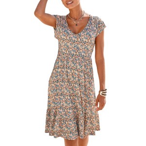 Women's V-Neck Flounce Dress - LASCANA - 1 of 4