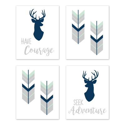 4pc Woodsy Art Print Set Navy/Mint - Sweet Jojo Designs