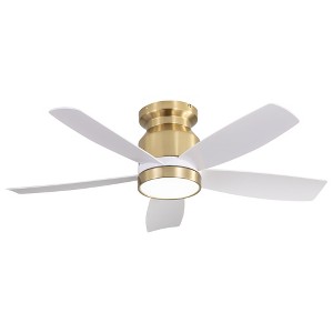YUHAO 42 Inch Indoor Integrated Dimmable LED Modern and Contemporary Flush Mount Gold Ceiling Fan with Light and Remote Control - 1 of 4