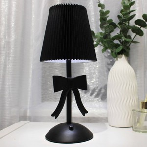 National Brand Portable and Rechargeable (Includes LED Light Bulb) Lamp with Fabric Shade and Metal Bow Detail - 1 of 3