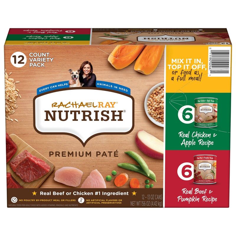 Rachael Ray Nutrish Premium Pate Chicken, Pumpkin, Apple &#38; Beef Variety Pack Wet Dog Food - 13oz/12ct, 1 of 7