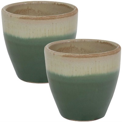 Sunnydaze Resort Outdoor/Indoor High-Fired Glazed UV and Frost-Resistant Ceramic Planter with Drainage Holes - 8" Diameter - Seafoam - 2-Pack