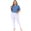 Agnes Orinda Women's Plus Size Short Sleeve V Neck Chest Pocket Solid Button Down Shirts - 3 of 4