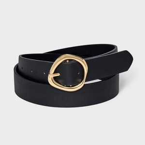 Women's Round Sculptural Buckle Belt - A New Day™ Black - 1 of 3