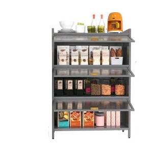 Metal Standing Storage Cabinet, 3 Level Storage with Fluted Flip Doors, Suit for Kitchen, Living Room, Bedroom, Bathroom - 1 of 4