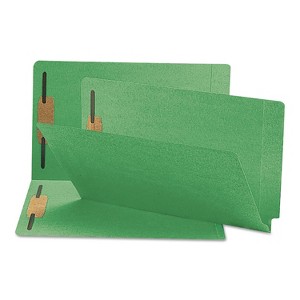 Smead Heavyweight Colored End Tab Fastener Folders, 0.75" Expansion, 2 Fasteners, Legal Size, Green Exterior, 50/Box - 1 of 2