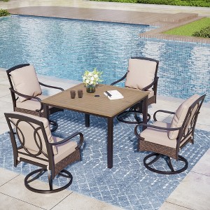 Captiva Designs 5pc Outdoor Patio Metal Dining Table & Rattan Chairs with Removable Cushions - 1 of 4
