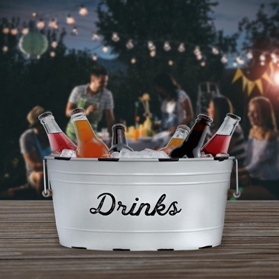 White Enamel Oval Beverage Tub with Handles