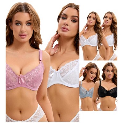 INSPIRE CHIC Women's 6 Pcs Lace Push-up Bra Set Underwire Support Full Coverage Lingerie Bralette