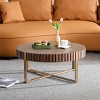 FONTOI Modern Handcraft Round Coffee Table with Sturdy Steel Leg Minimalist Sofa Table for Living Room Small Space, Walnut Brown, 31.5"* 31.5"*13.78" - 4 of 4