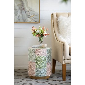 HDZNVF D14x18 inch Cylindrical Garden End Table, Accent Side Table, Green and Pink - 1 of 4