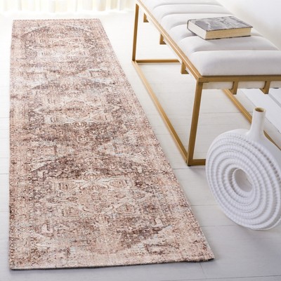 Ivory and Brown Flat Woven Synthetic Runner Rug, 2'2" x 8'