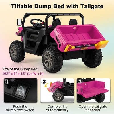 Pink 12V 2-Seater Ride-On UTV with Dump Bed and Shovel