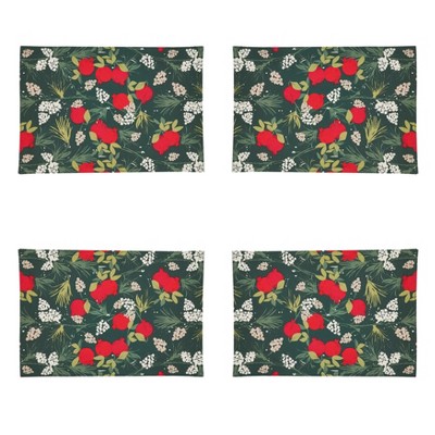 Holiday Red and Green Fabric Pomegranate Placemats Set of 4