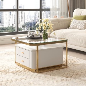 28"W Square Nesting Coffee Table Cocktail Table Center Table with Drawers and Electroplated Gold Legs-ModernLuxe - 1 of 4