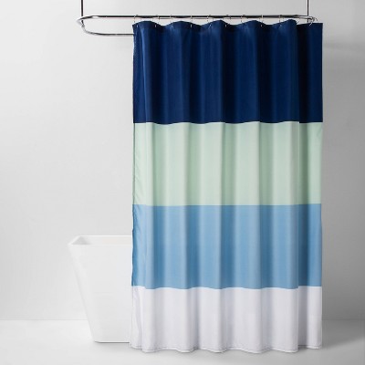 teal striped shower curtain