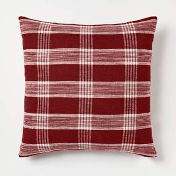 Woven Plaid Square Throw Pillow with Zipper Pull Red - Threshold™ designed with Studio McGee
