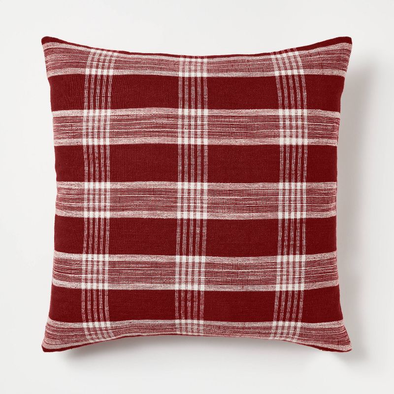Woven Plaid Square Throw Pillow with Zipper Pull Red - Threshold&#8482; designed with Studio McGee, 1 of 6