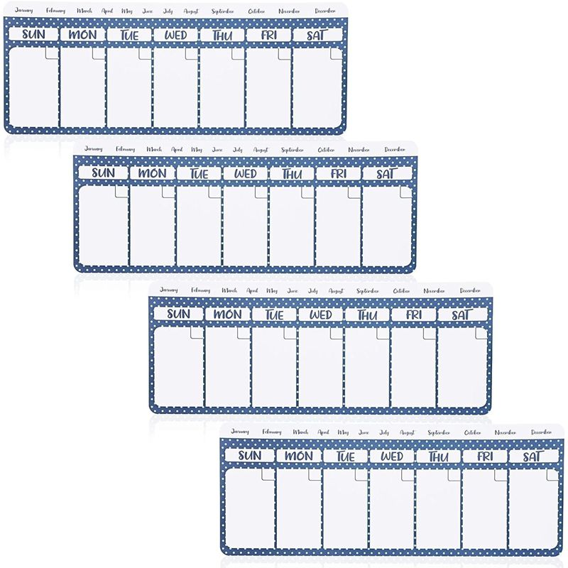 4 Packs Magnetic Dry Erase Polka Dot Refrigerator Calendar Reminders To Do list for Whiteboards Fridges Lockers, White Blue, 11 x 4.2 inches, 1 of 7