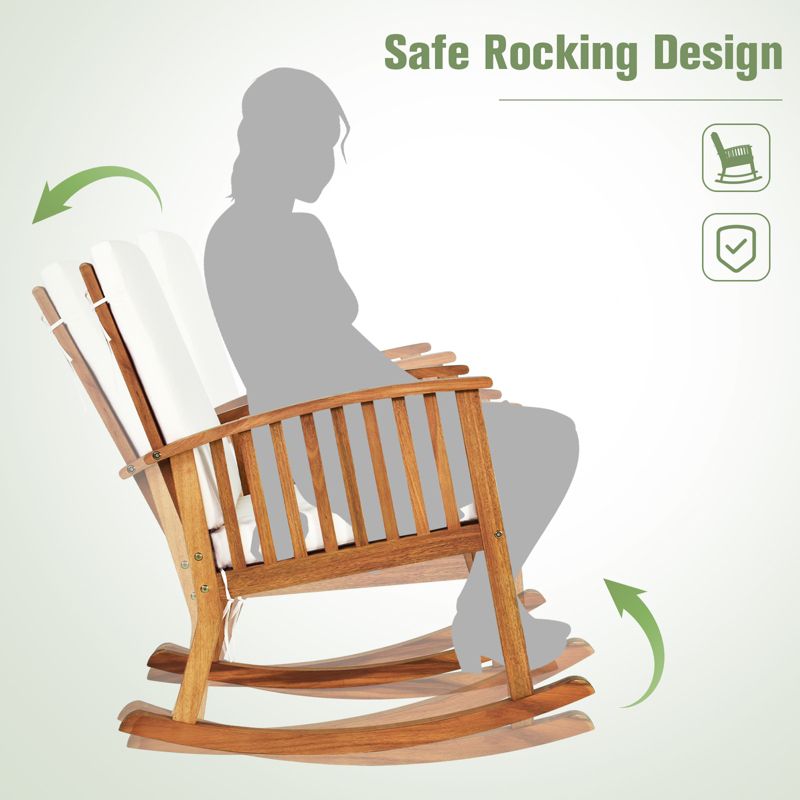 Patio Rocking Chair Acacia Wood Rocker w/ Seat & Back Cushions Safe & Comfortable Rocking, 3 of 9