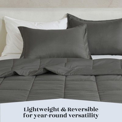 Full/Queen Dark Grey Reversible Down Alternative Microfiber Comforter Set