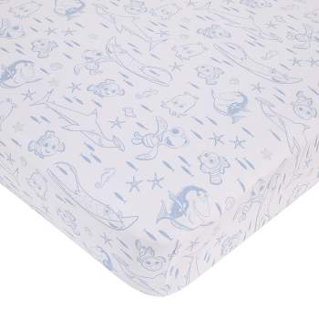 Disney Finding Nemo Cutest Little Catch Light Blue, and White Nursery Fitted Crib Sheet