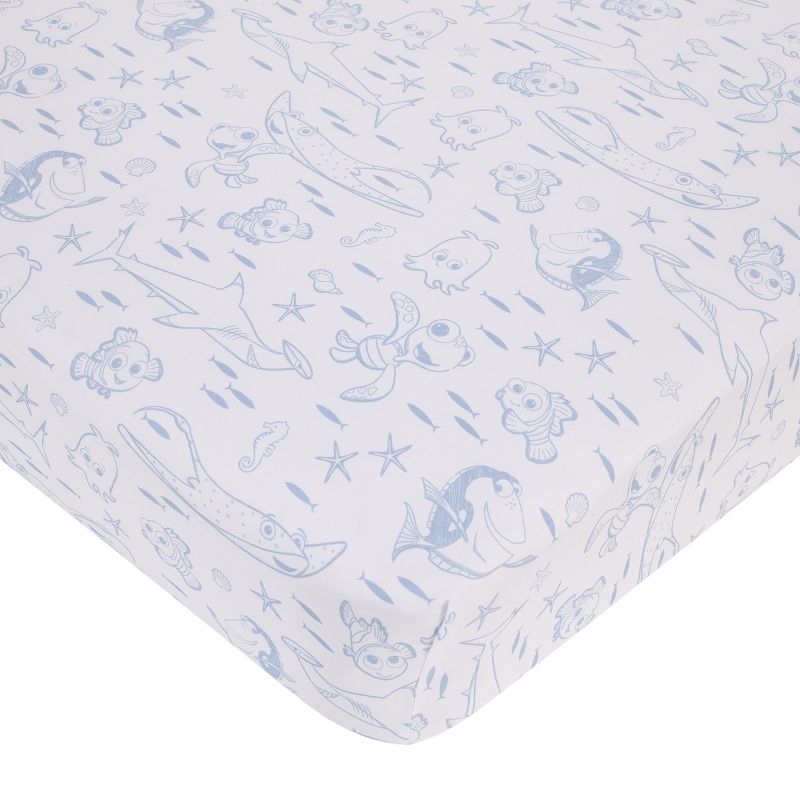 Disney Finding Nemo Cutest Little Catch Light Blue, and White Nursery Fitted Crib Sheet, 1 of 5