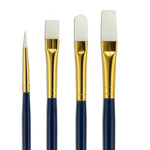 Fundamentals Long Handled Brush Set - Economical Paint Brush Set No. 6 for Beginning Artists - White Taklon Brushes in #1 Round, #4 Bright, #4 - 1 of 4