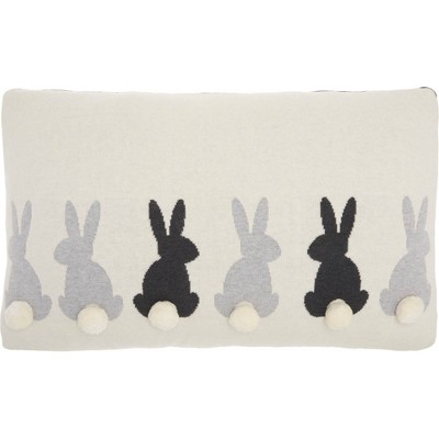 16"x24" Oversized Six Bunnies with Pom Poms Plush Lumbar Throw Pillow Ivory - Mina Victory