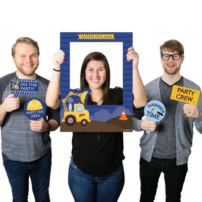 Big Dot of Happiness Construction Truck - Birthday Party or Baby Shower Selfie Photo Booth Picture Frame & Props - Printed on Sturdy Material