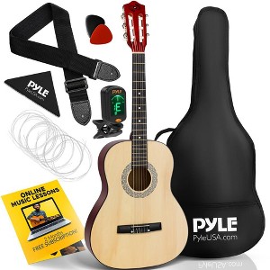 Pyle 3/4 Size 6-String Classic Acoustic Guitar with Digital Tuner & Accessory Kit - 36" Natural - 1 of 4
