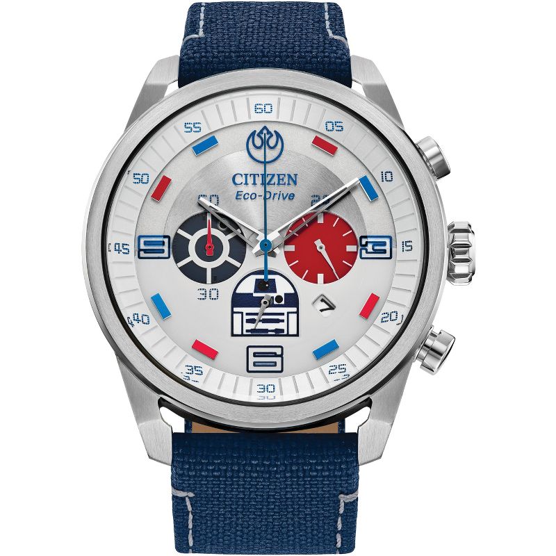 Citizen Star Wars Eco-Drive featuring R2-D2 3-hand Silvertone Blue Canvas Strap, 1 of 7