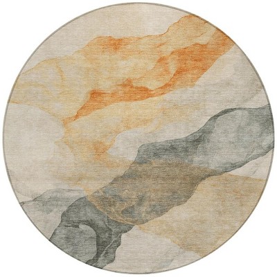 HomeRoots 8' Orange And Gray Round Abstract Washable Indoor Outdoor Area Rug