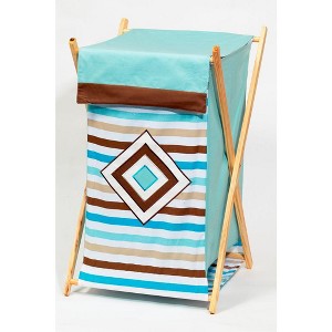 Bacati - Mod Dia Aqua/Choc Laundry Hamper with Wooden Frame - 1 of 4