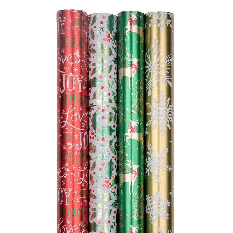 JAM Paper &#38; Envelope 4ct Holographic &#39;Merry Christmas&#39; Gift Wrap Rolls Gold/Silver/Black, 3 of 9