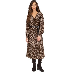 Michael Kors Womens Animal Print Belted Midi Dress - 1 of 1