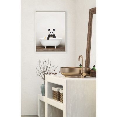 Whimsical Panda in Bathtub White Canvas Print 18" x 24"