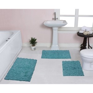 Bell Flower Collection Tufted Bath Rugs, Extra Soft and Absorbent, Non-Slip Bath Mats, Machine Washable Bath Mats, and Tub, 3 Piece Set, Blue - 1 of 4