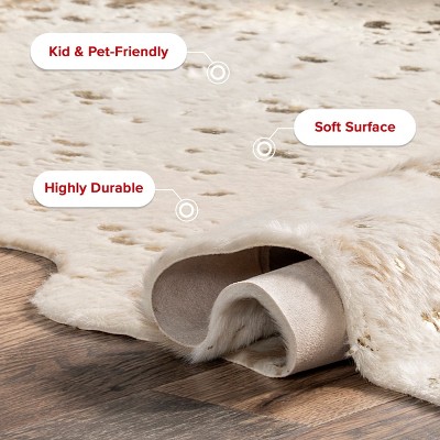 Off-White Faux Cowhide Handmade Tufted Square Rug