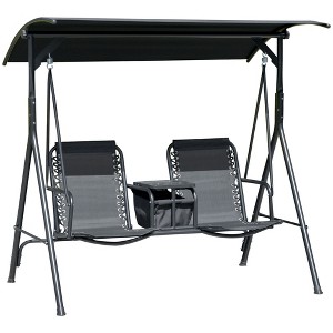 Okak 2-Seater Patio Swing with Canopy and Pivot Table,Outdoor Porch Swing with Cup Holders,Patio Swing Chair for Garden,Poolside,Backyard - 1 of 4