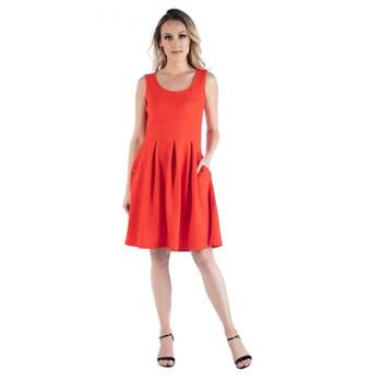 24seven Comfort Apparel Orange Butterfly Print Plus Size Sleeveless Pleated  Knee Length Pocket Dress-Multicolored-1X