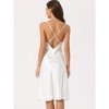 cheibear Women's Satin Cowl Spaghetti Straps Neck Nightdress Full Slip Sleeveless Backless Slit Cross Back Nightgown - 3 of 4