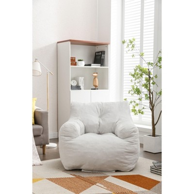 VYNXARIA Soft Velvet Fabric Bean Bag Chair Filled With Memory Sponge,Ivory