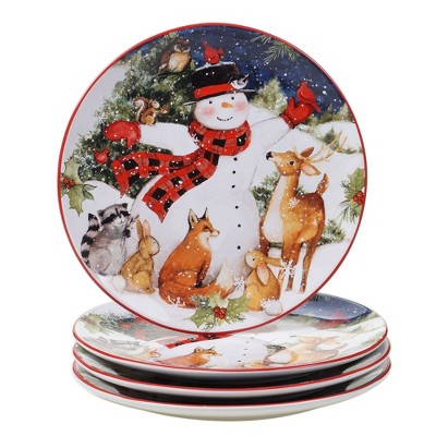 11 4pk Earthenware Magic Of Christmas Snowman Dinner Plates Certified International Target