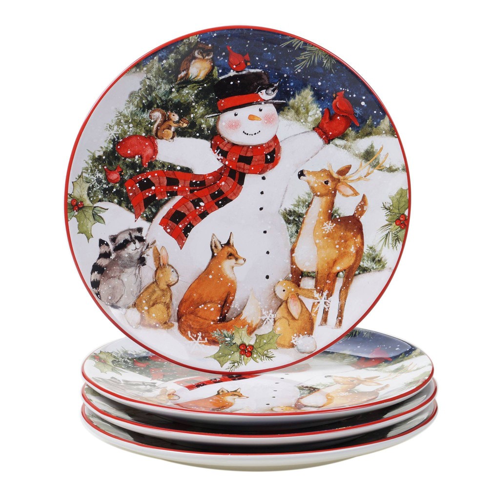 Photos - Plate Certified International 11" 4pk Earthenware Magic of Christmas Snowman Dinner   